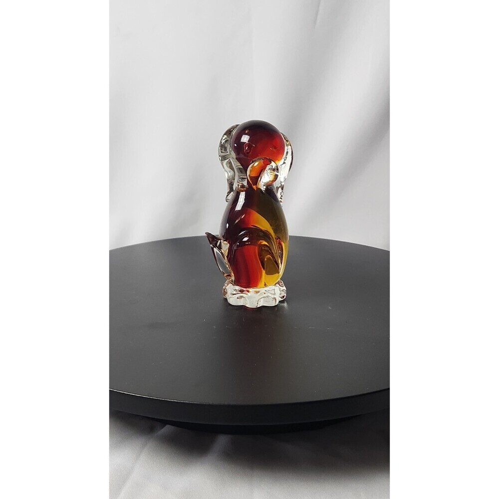 Vintage Hand Blown Glass Dog Figure Clear Red Orange 6.5” King Charles England